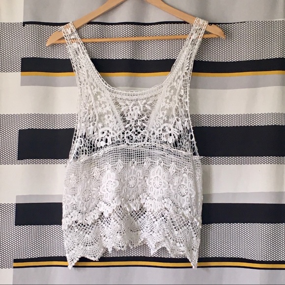 🟠 2/$20 Boho Lace and Crochet Tank Top - White - Picture 3 of 5